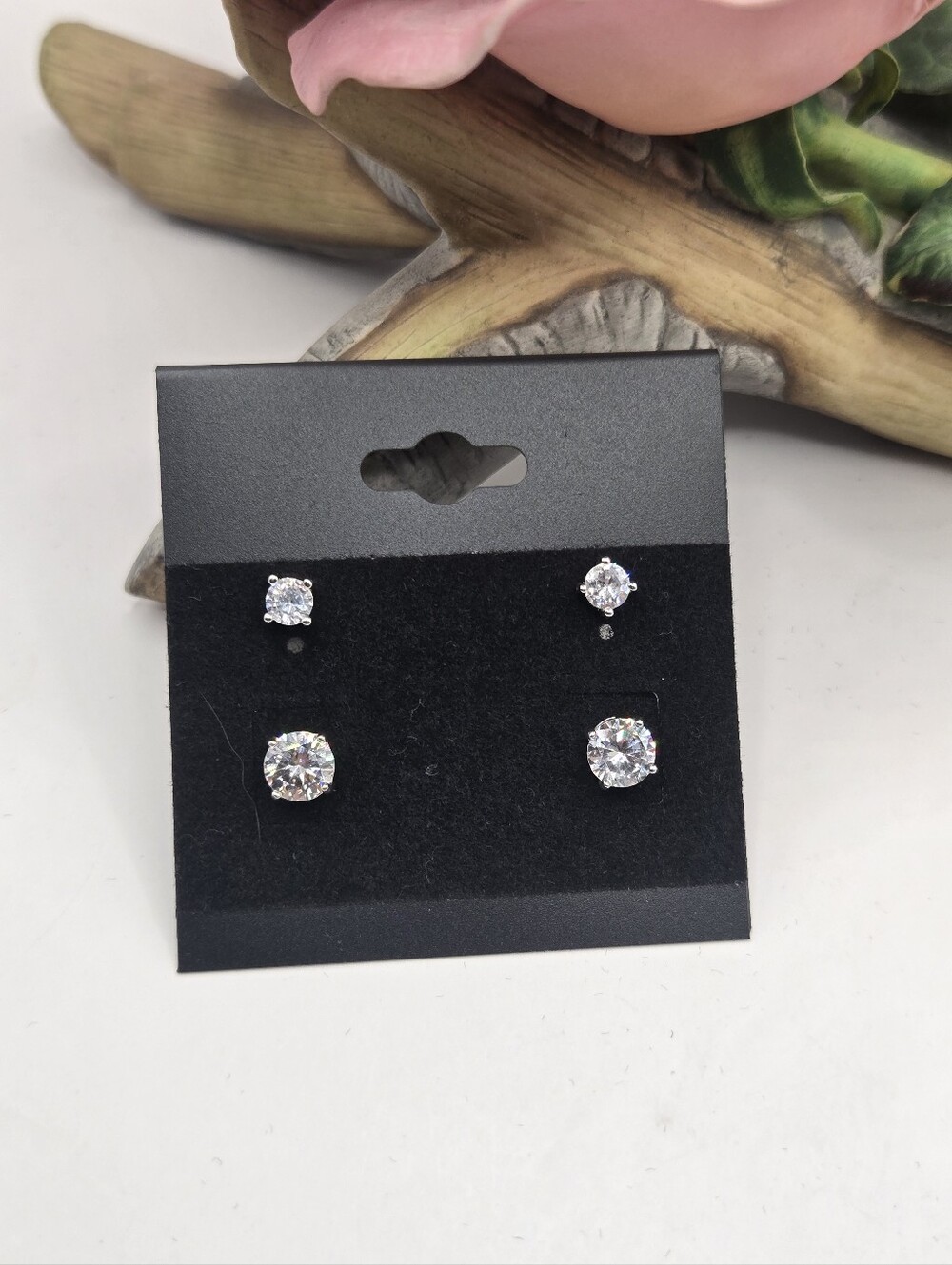Sterling Silver White Stone Earrings, 2 Pairs